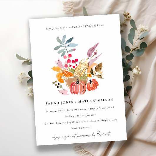 Invitation Autumn Harvest Pumpkin Watercolor Weekend Party