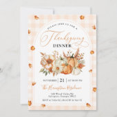 Invitation Autumn Leaves Pumpkin Gingham Thanksgiving Party (Devant)