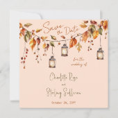 Invitation Autumn Leaves Rustic Watercolor Elegant Wedding (Devant)