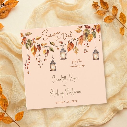 Invitation Autumn Leaves Rustic Watercolor Elegant Wedding