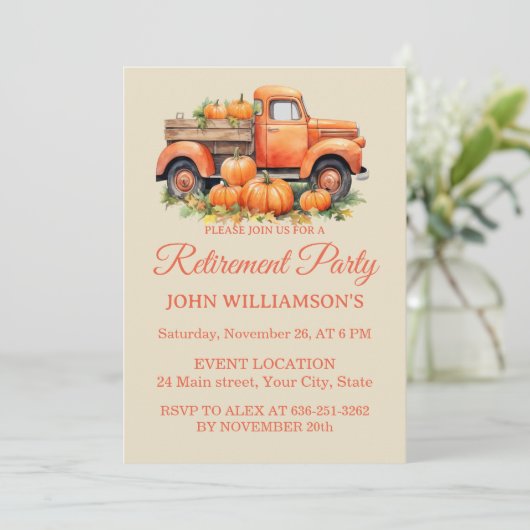 Invitation Autumn rustic watercolor fall retirement party (Debout devant)