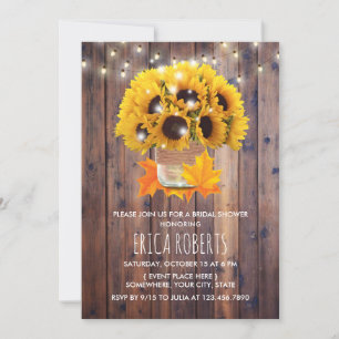 Invitation Autumn Sunflower Mason Jar Fête des mariées rustiq
