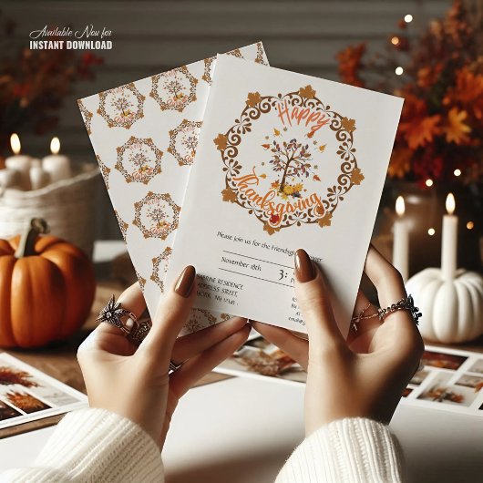 Invitation Autumn Tree Mandala Fall Foliage & Thanksgiving