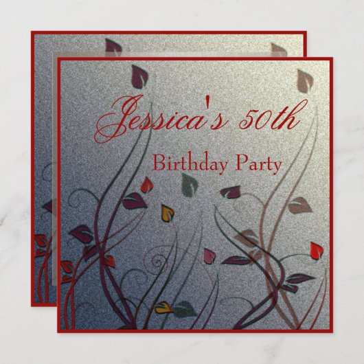 Invitation Autumn Wispy Leaf Floral 50e anniversaire (Devant / Derrière)