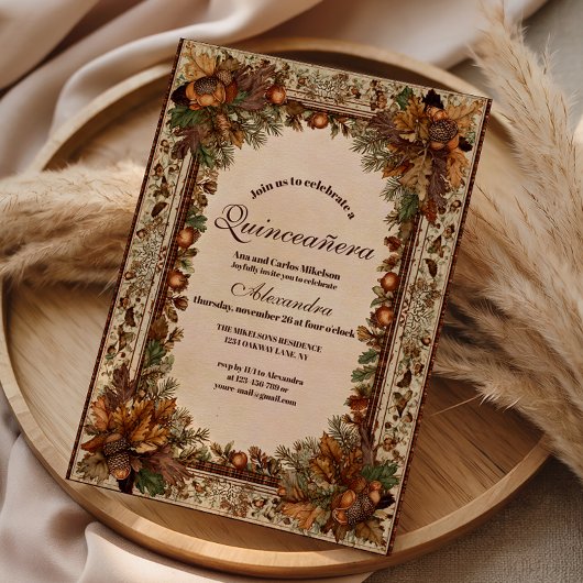 Invitation Autumn Woodland Botanical Quinceañera