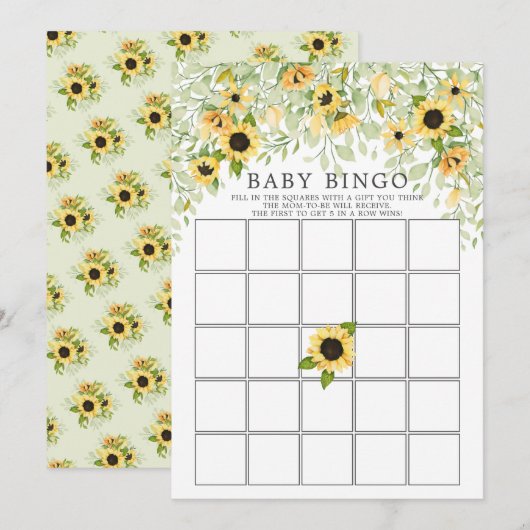 Invitation Autumn Yellow Sunflower BINGO Baby shower Jeu (Devant / Derrière)