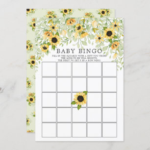 Invitation Autumn Yellow Sunflower BINGO Baby shower Jeu
