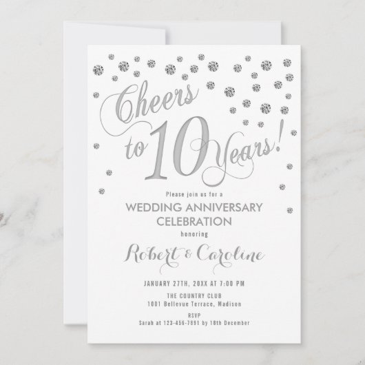 Invitation aux 10 ans de mariage - Argent Blanc (Devant)