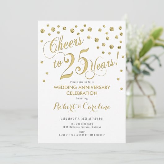 Invitation aux 25 ans de mariage - Or et blanc (Debout devant)