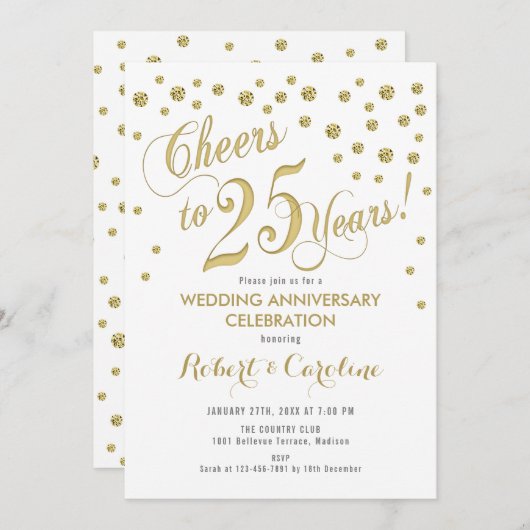 Invitation aux 25 ans de mariage - Or et blanc (Devant / Derrière)