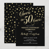 Invitation aux 50 ans de mariage - Noir et or (Devant / Derrière)