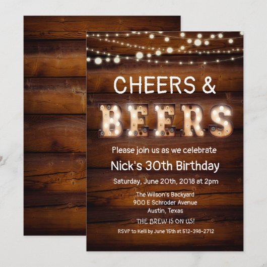 Invitation aux Cheers et Bières Rustiques (Devant / Derrière)