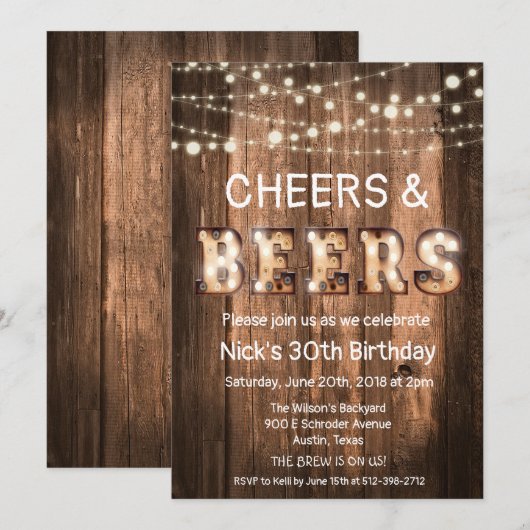 Invitation aux Cheers et Bières Rustiques (Devant / Derrière)