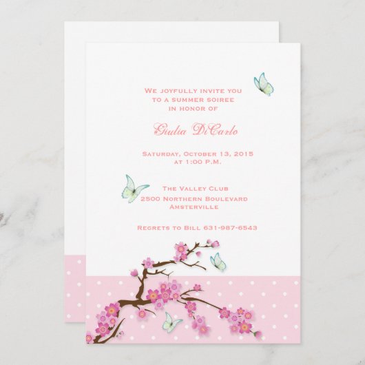 Invitation aux fleurs de cerisiers et aux papillon (Devant / Derrière)