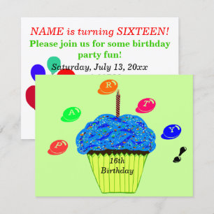 Invitation aux friandises de gâteau bleu pour 16 a