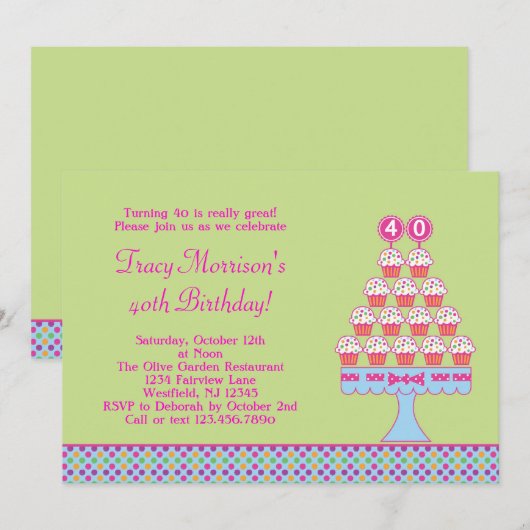 Invitation aux gâteaux du 40e anniversaire (Devant / Derrière)