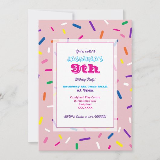Invitation aux paillettes rose pastel (Devant)