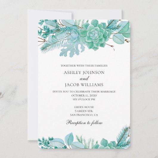 Invitation aux succulentes. Cactus de mariage à la (Devant)