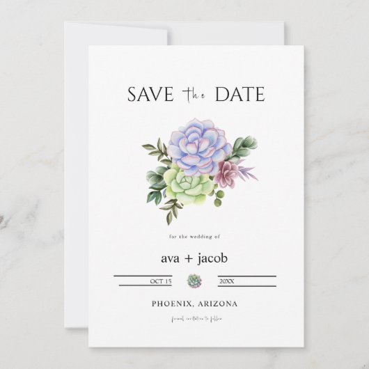 Invitation AVA Cactus Floral Succulent Desert Save the Date (Devant)