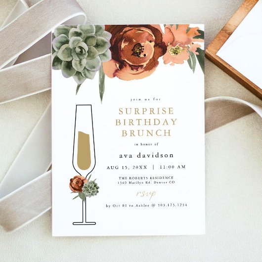 Invitation AVA Terracotta Succulent Surprise Anniversaire Bru