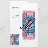 Invitation AVALON Abstrait Monogramme Rose Pâle Bleu Champagn (Devant / Derrière)