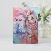 Invitation AVALON, Magie et mystère, bleu rose doux rsvp (Debout devant)