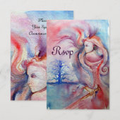 Invitation AVALON, Magie et mystère, bleu rose doux rsvp (Devant / Derrière)