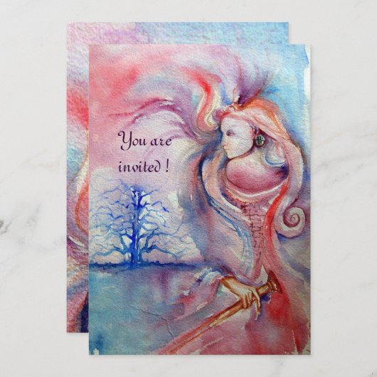 Invitation AVALON, Magie et Mystère douce rose violet bleu (Devant / Derrière)