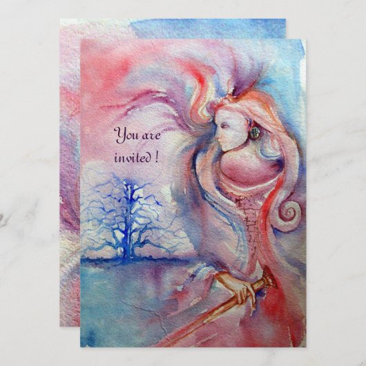 Invitation AVALON, Magie et Mystère douce rose violet bleu (Devant / Derrière)