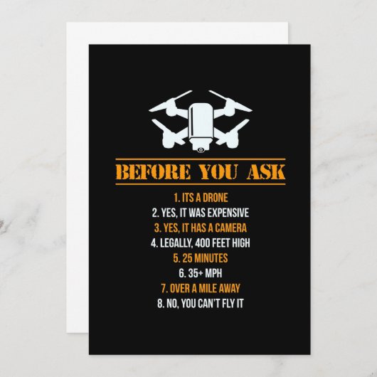 Invitation Avant de demander un pilote de drone (Devant / Derrière)