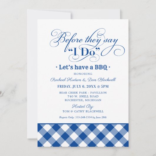 Invitation Avant de dire oui BBQ bleu royal (Devant)