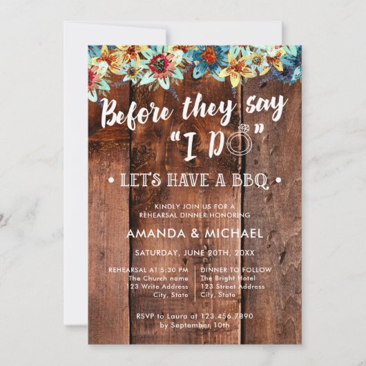Invitation Avant de dire 'oui' : dîner de répétition BBQ rust (Devant)