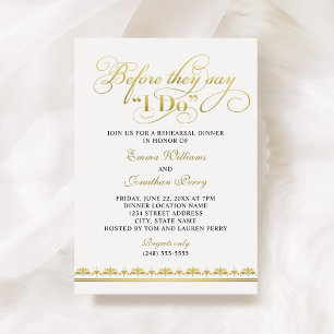 Invitation Avant de dire oui, dîner de répétition en or