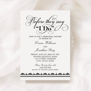 Invitation Avant de dire oui, dîner de répétition noir