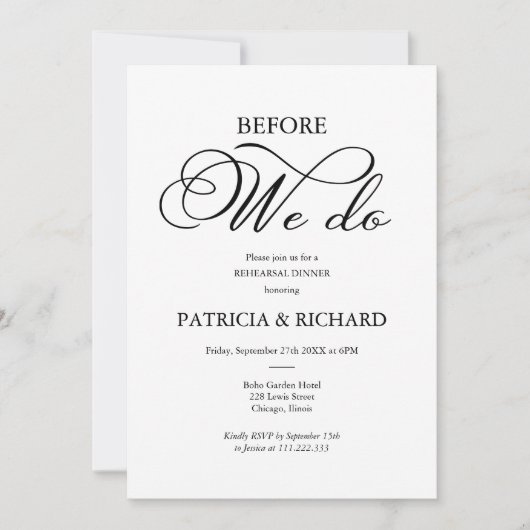 Invitation Avant De Faire Élégant Script Rehearer Dîner (Devant)