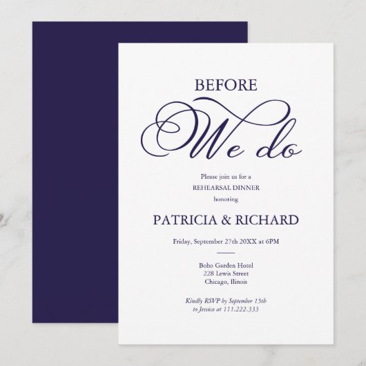 Invitation Avant de faire le dîner de répétition de script bl (Devant / Derrière)
