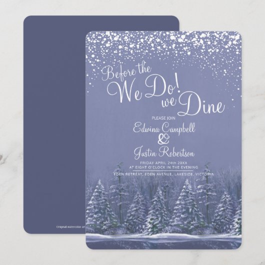 Invitation Avant de faire l'hiver de mariage arbres lac bleu (Devant / Derrière)