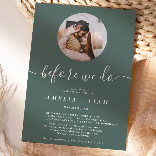Invitation Avant de faire photo sauge vert de répétition dîne