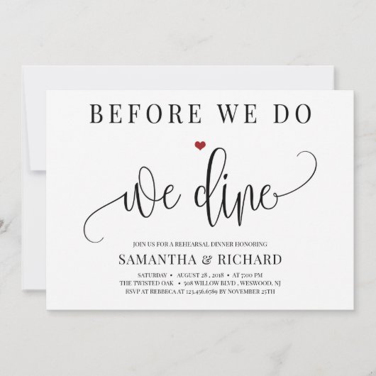 Invitation Avant de nous, nous dînons un dîner de répétition (Devant)