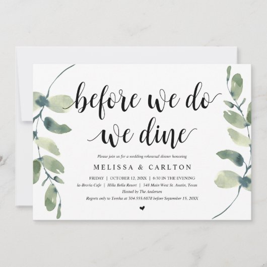 Invitation Avant de nous unir, nous dînons, Dîner de répétiti (Devant)