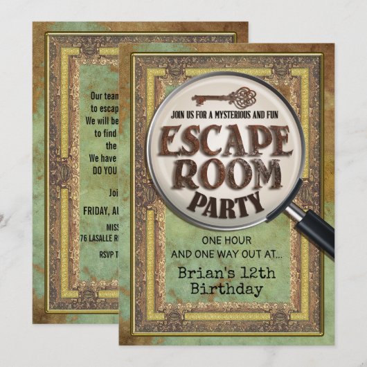 Invitation avant et arrière de fête Escape Room Pa (Devant / Derrière)