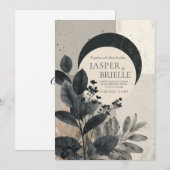 Invitation Avant Garde Céleste Feuillage Noir Mariage (Devant / Derrière)