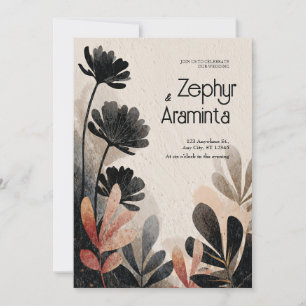 Invitation Avant Garde Fleur Noire Abstraite Mariage d'Automn