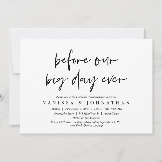 Invitation Avant Notre Grand Jour, Dîner De Répétition Mariag (Devant)