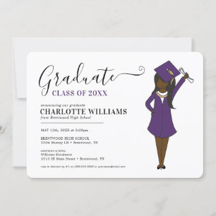 Invitation Avatar féminin personnalisable  Diplôme d'études s