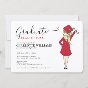 Invitation Avatar fille personnalisable   Diplôme d'études se