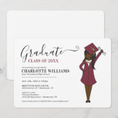 Invitation Avatar fille personnalisable | Diplôme d'études se (Devant / Derrière)