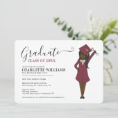 Invitation Avatar fille personnalisable | Diplôme d'études se (Debout devant)