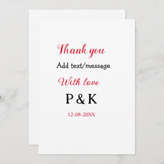 Invitation Avec amour ajoutez lettre nom couple merci ajoutez (Devant / Derrière)