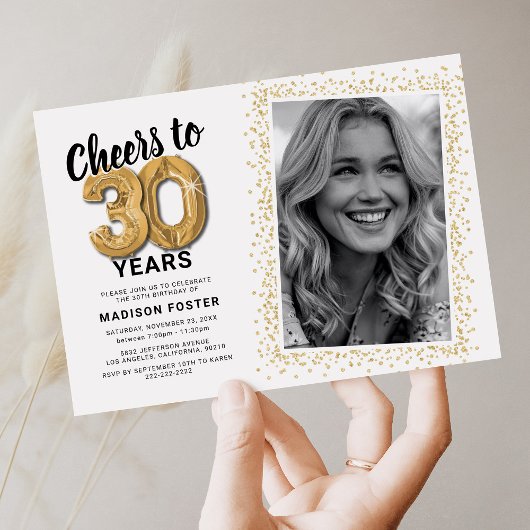 Invitation avec ballons dorés pour 30e anniversair